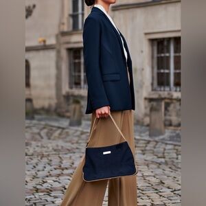 Sisley-Paris Navy and Tan Shoulder Bag
